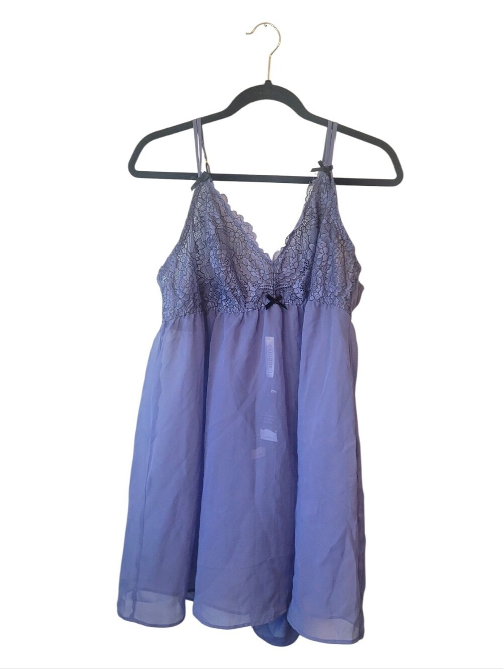 Cacique Lace-Top Periwinkle Chiffon Mesh Chemise with Thong Size 18/20 NWT